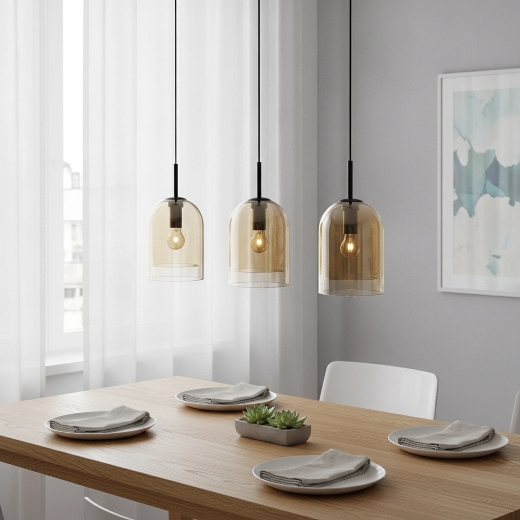 Suspension Velor Noir à 3 lumières avec verre ambré droit