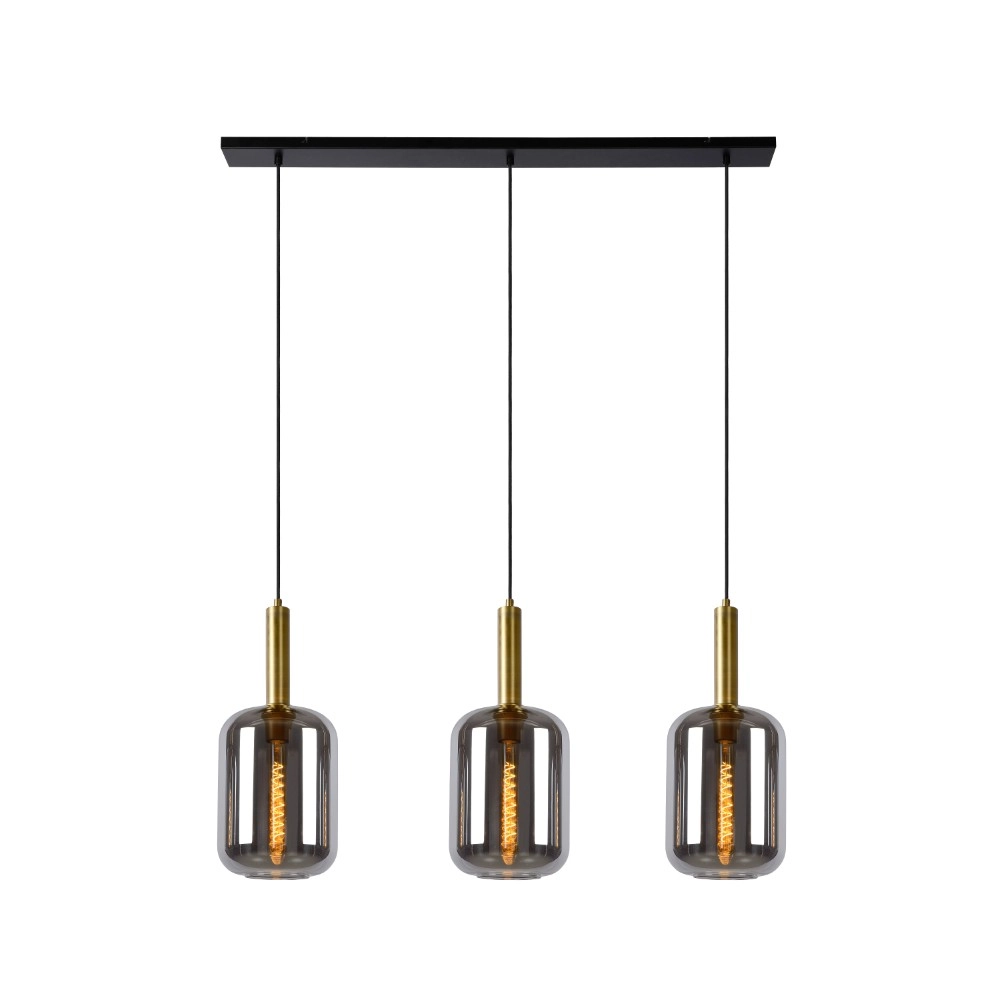 Lampe pendante à 3 liches Joanet Or droit avec verre fumé