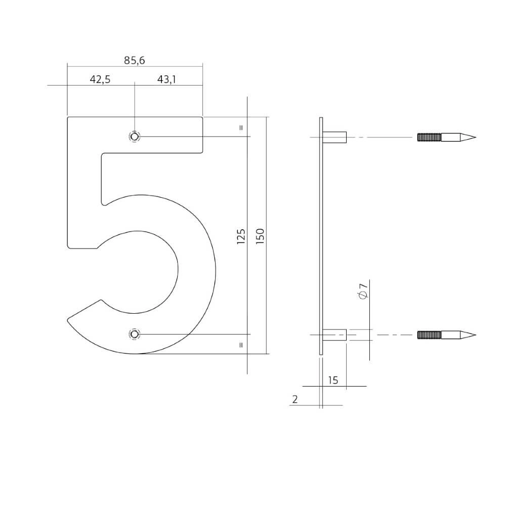 Maison numéro 5 Numbra Acier inoxydable 150x2mm Intersteel 8714186126745