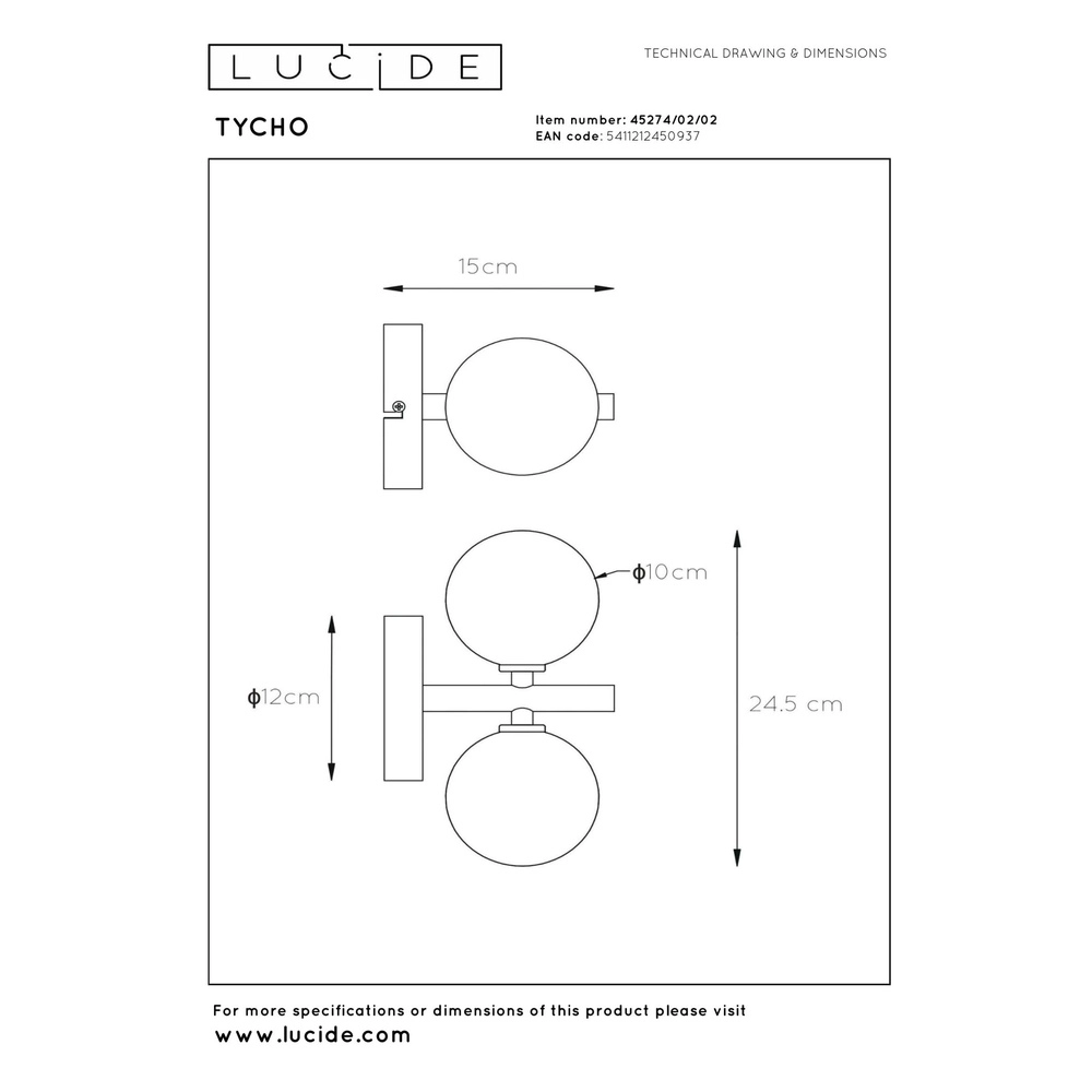 Lampe murale Tycho Or Lucide 5411212450937