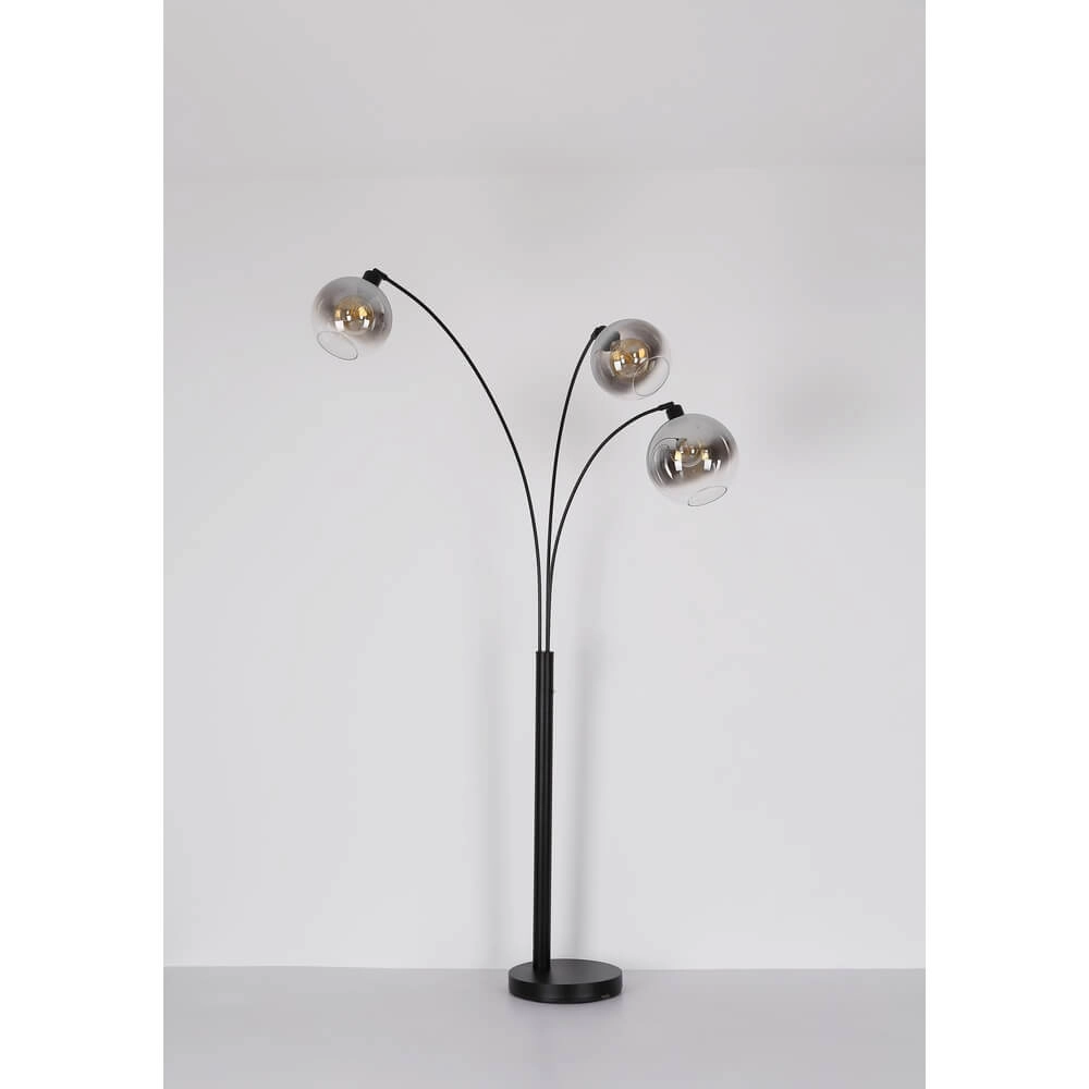 Lampadaire noir Newcastle Sphère Smoke Glass 3 lumières Globo 9007371449798