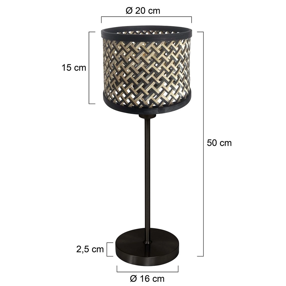 Lampe de table noire Noor avec rotin et capot noir Steinhauer 8712746182149