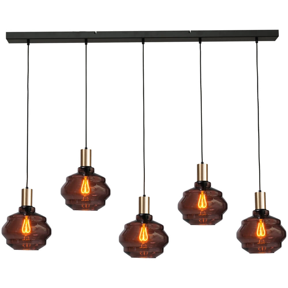 Lampe suspendue 5 lumières - dorée - Porto avec verres Ball rouges - Ø 24cm Lampe suspendue 5 lumières - dorée - Porto avec verres Ball rouges - Ø 24cm