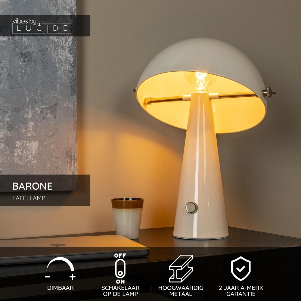 Lampe de table Barone Crème 38cm Lucide Vibes 5411212650108