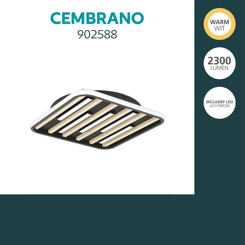 Lampe de plafond moderne Cembrano noir avec carré en bois Eglo 9008606388141