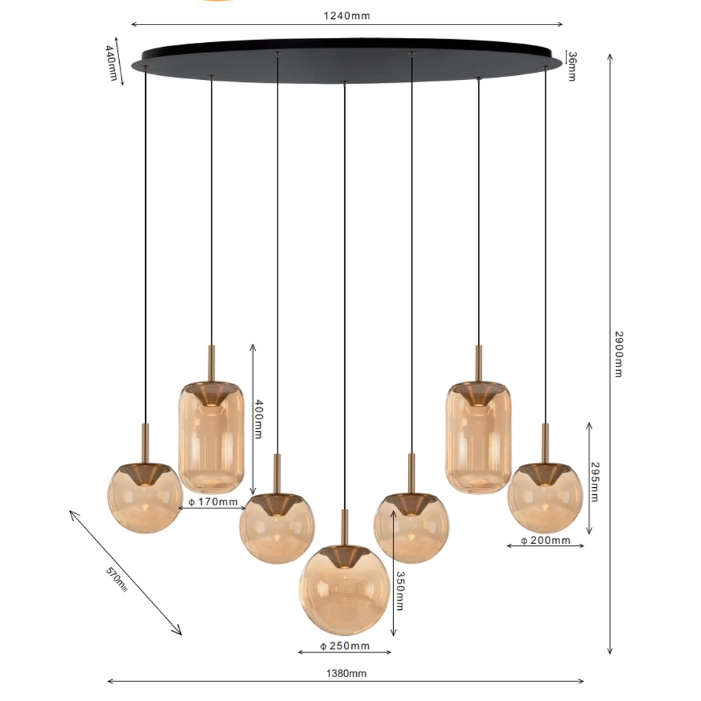 Lampe pendante de salle à manger Yvonne 7 lumières ETH 8720195311645