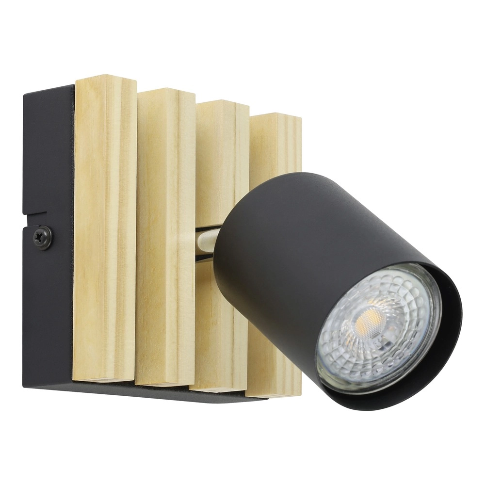 Projecteur moderne Cembrano Noir simple avec bois