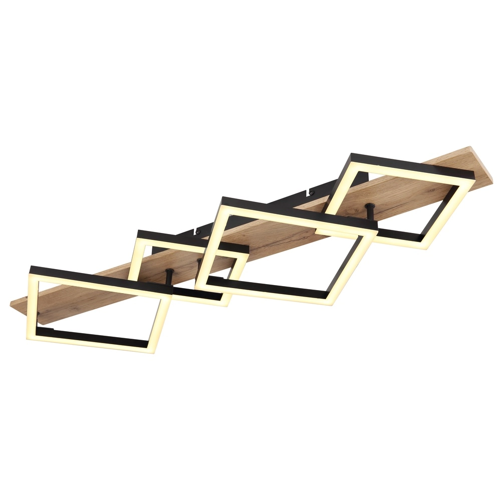 Lampe de plafond Beatrix 82 cm carrés noirs avec du bois