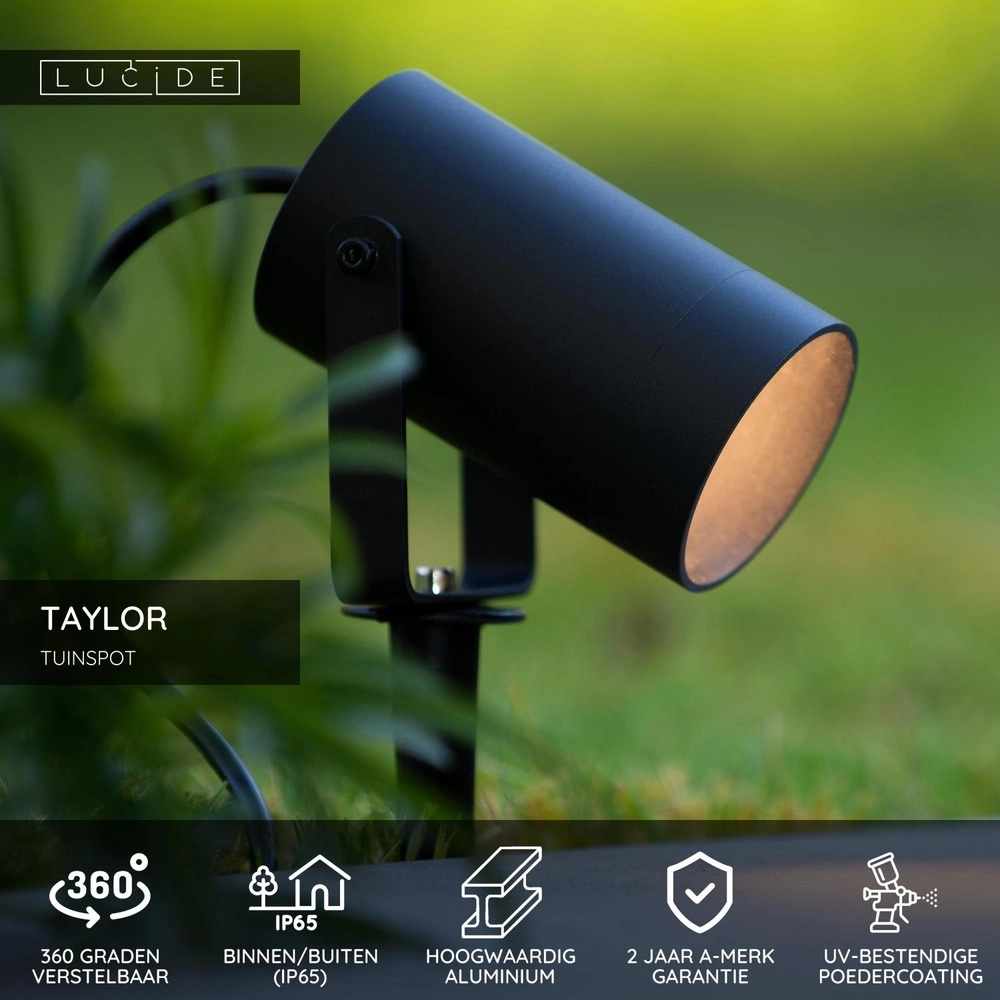 Tache de pointe Taylor IP65 noir Lucide 5411212092755