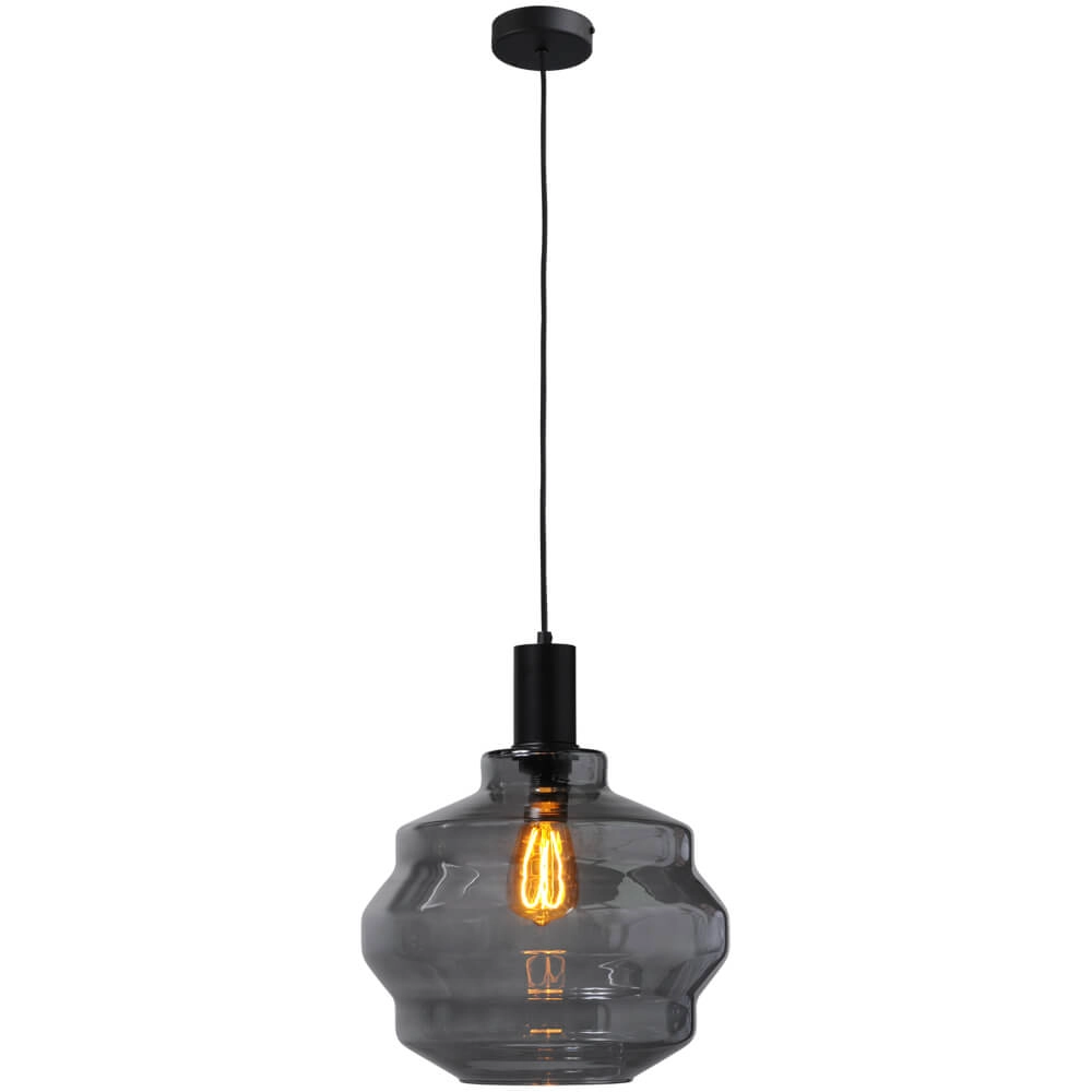 Lampe suspendue noire Porto avec verre fumé Boule - Ø 30cm Masterlight 8718121269290