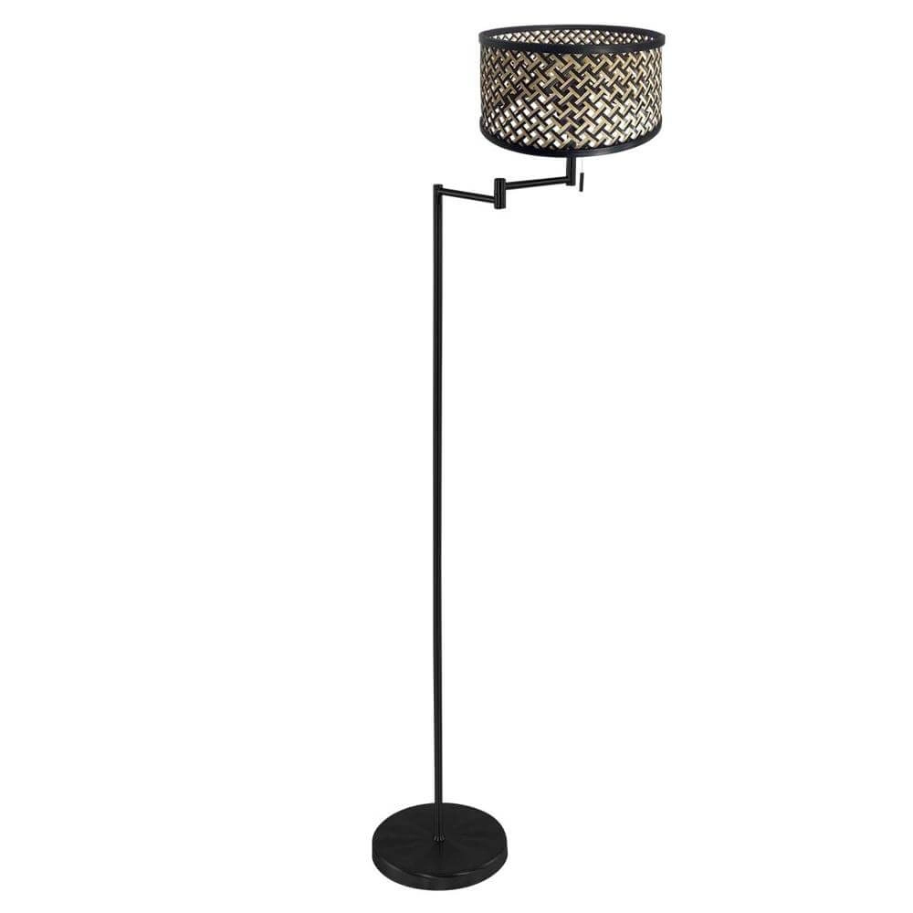Lampadaire Bella noir avec abat-jour en bambou