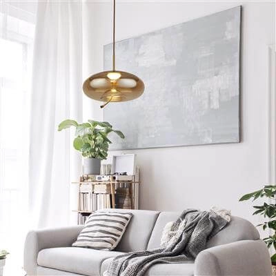 Lampe suspendue Verre Lisbon cuivre rouge avec verre rond ambré Searchlight 5053423188348