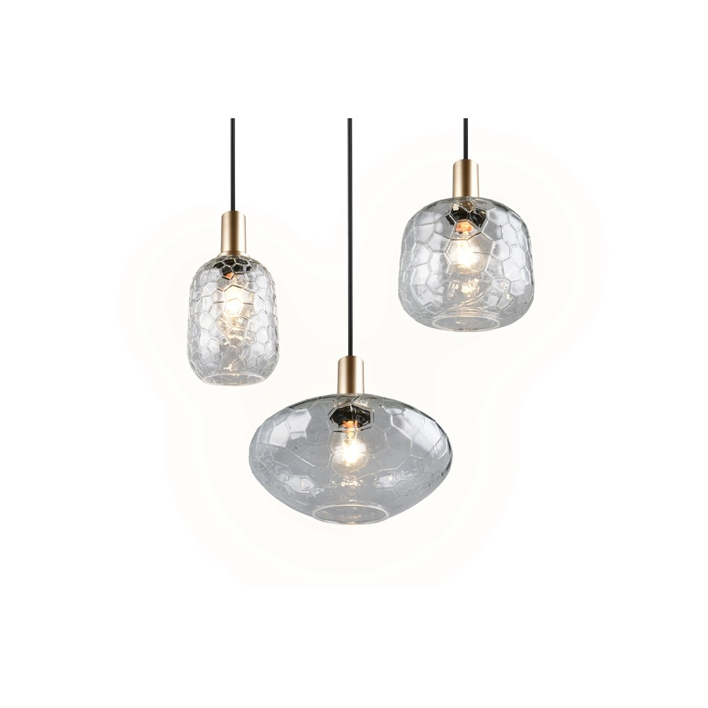 Lampe pendante à 3 lampes Emelie Or avec verre fumé Trio 4017807702552