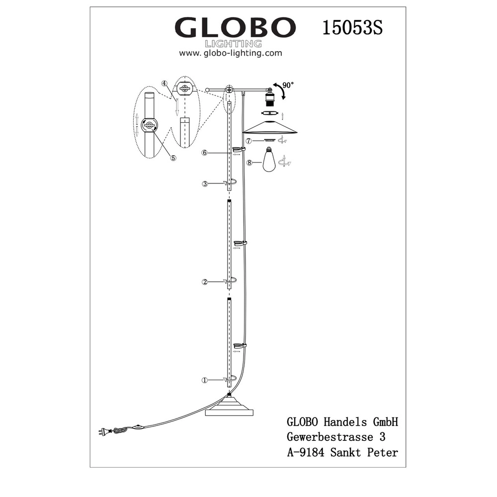 Lampe de sol industrielle Lenius noir avec or Globo 9007371336388