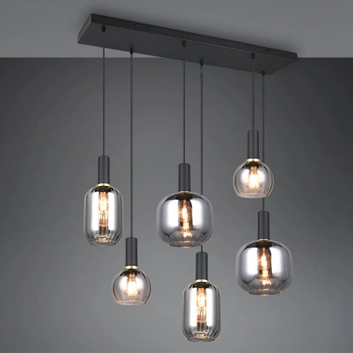 Lampe suspendue pour salle à manger Diva 6 lumières - verre fumé
