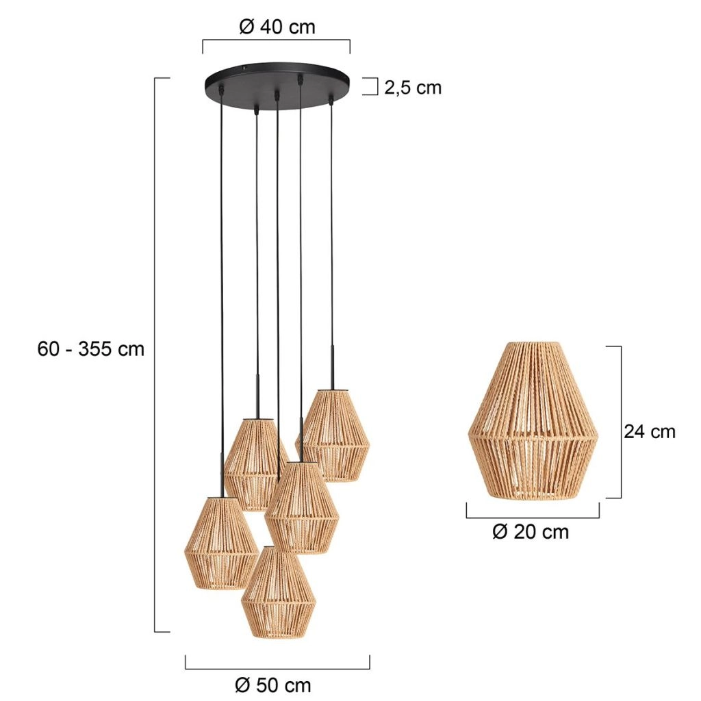 Lampe suspendue à 5 lampes Ropex avec des cagoules en rotin Steinhauer 8712746183207