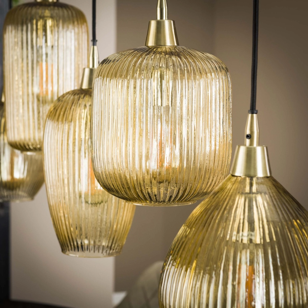 Suspension en verre à 5 lumières Stripe avec verre ambré Lyora 8716803511170