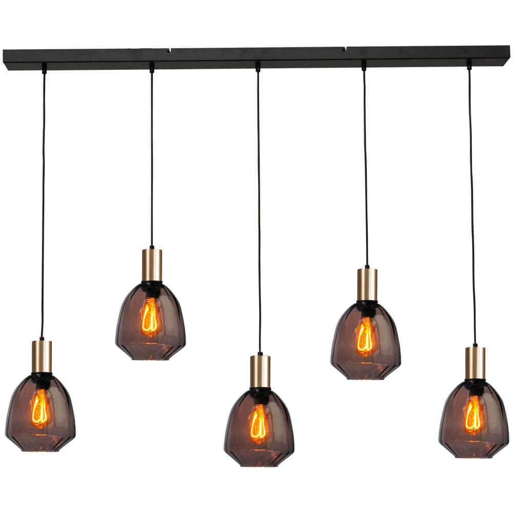 Lampe suspendue 5 lumières - dorée - Porto avec des lunettes rouges Nicolette