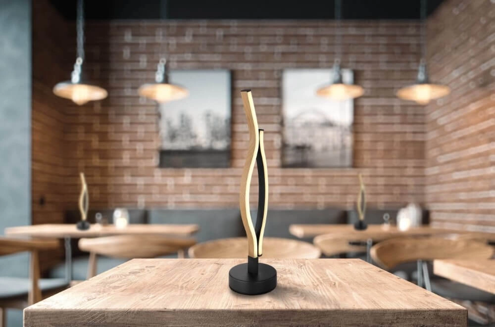 Lampe de table Geronimo noir avec du bois Globo 9007371448050