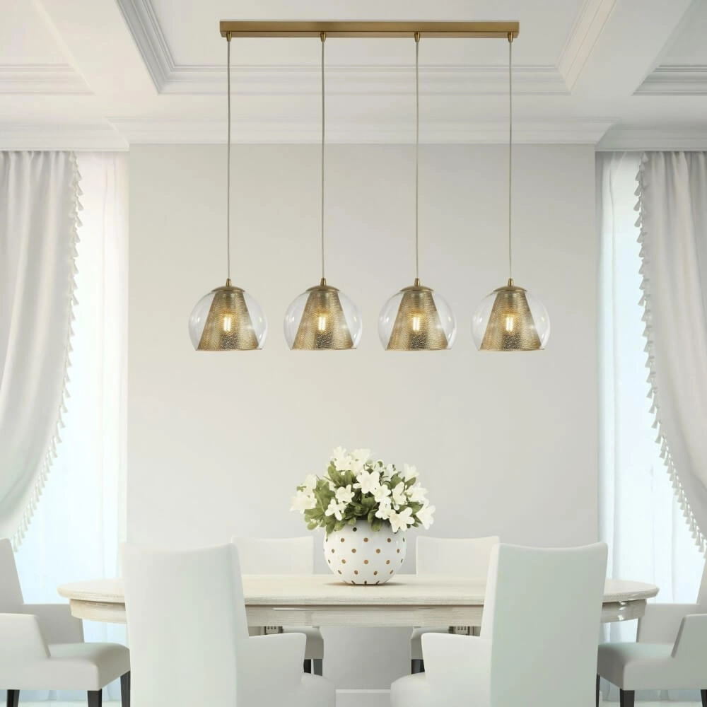 Lampe suspendue pour salle à manger Conio or avec verre Searchlight 5053423135915