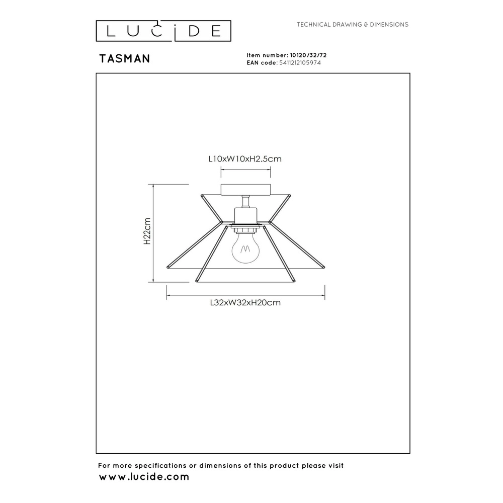 Lampe de plafond Tasman Rotin Ø 32cm Lucide 5411212105974