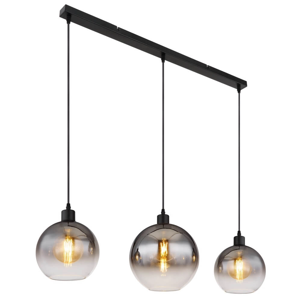 Suspension noire Newcastle Sphère Smoke Glass 3 lumières Suspension noire Newcastle Sphère Smoke Glass 3 lumières