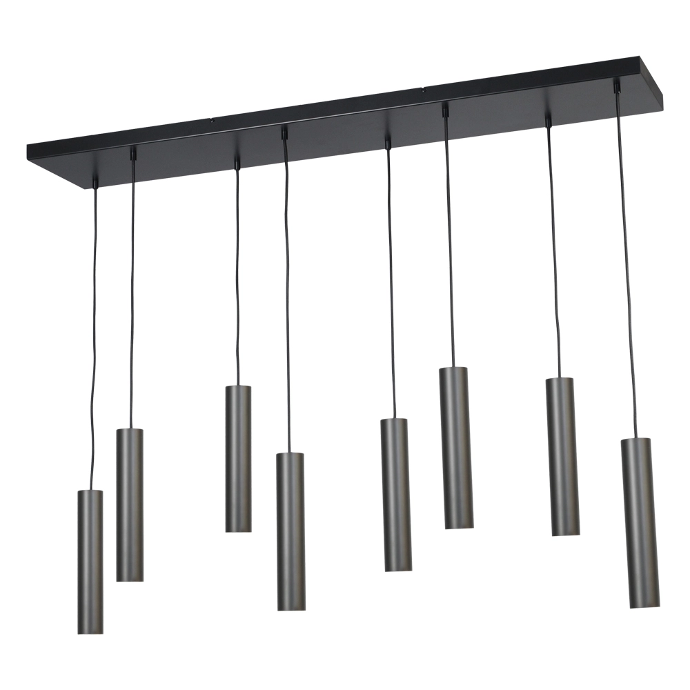 Lampe suspendue noire pour salle à manger Run Cylindres à 8 lumières en bronze à canon Lampe suspendue noire pour salle à manger Run Cylindres à 8 lumières en bronze à canon