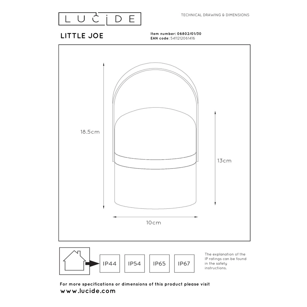 Lampe de table rechargeable Little Joe Noir Lucide 5411212061416