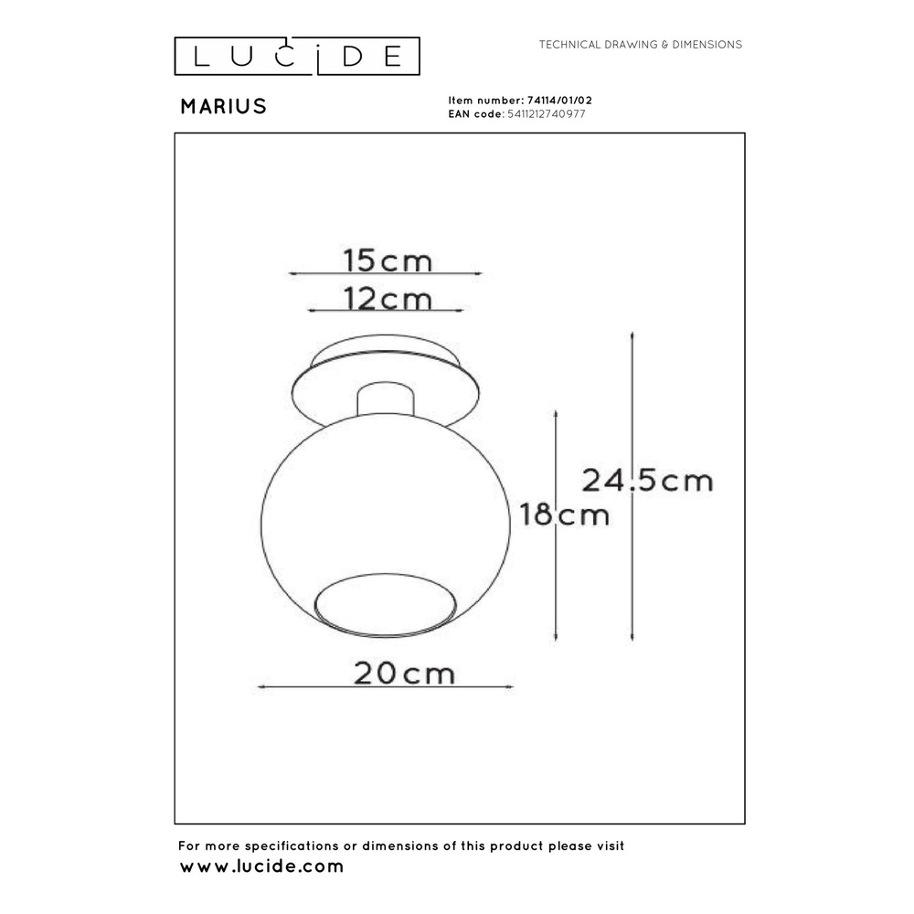 Lampe de plafond Marius Or avec verre ambré Lucide 5411212740977