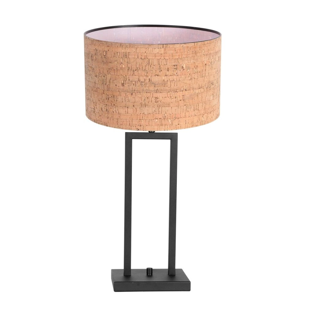 Lampe de table noire Stang avec un chapeau en liège Ø30cm