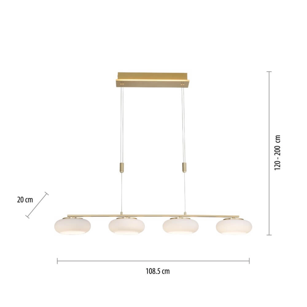 Lampe suspendue 4 lumières Q-Etienne en laiton droit Paul Neuhaus 4012248350478