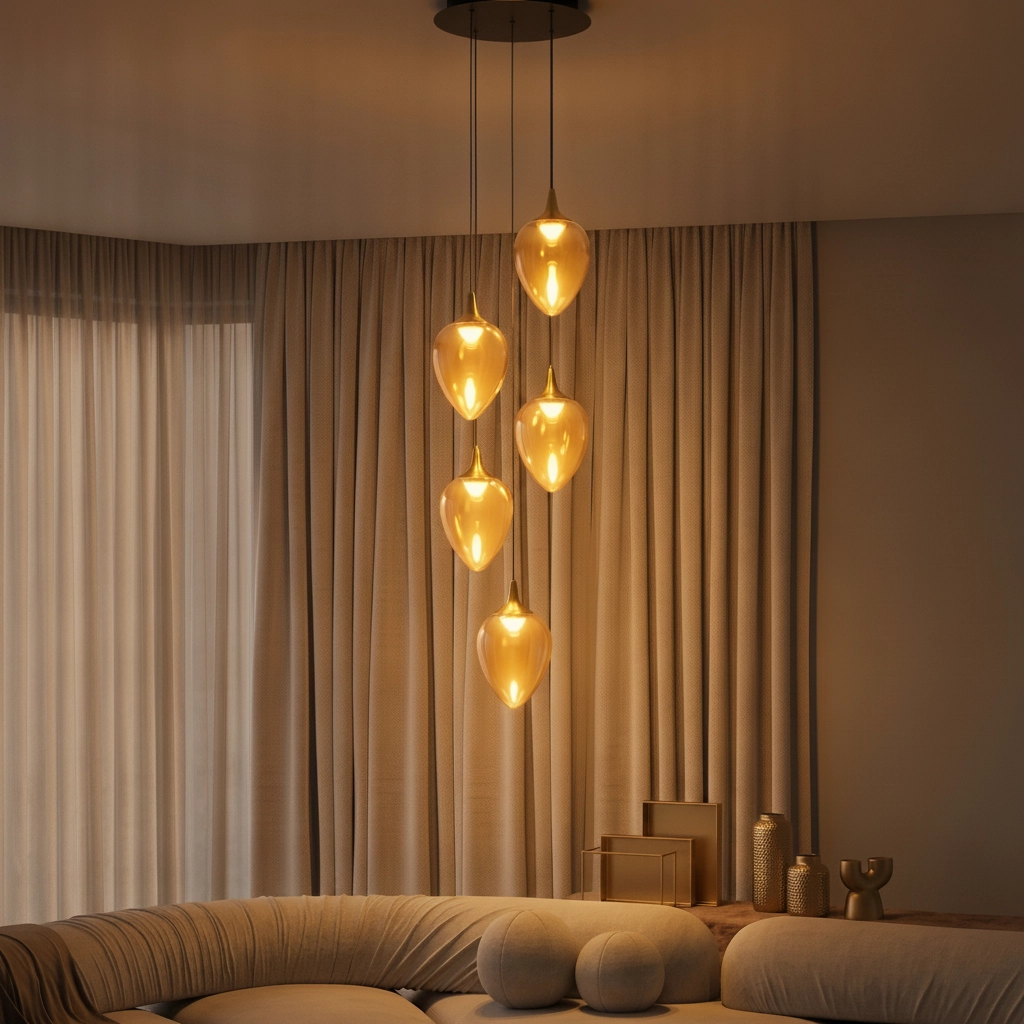 Suspension Nali Verre ambré à 5 lumières