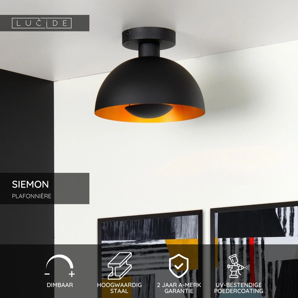 Lampe de plafond à design Siemon Noir Lucide 5411212451705