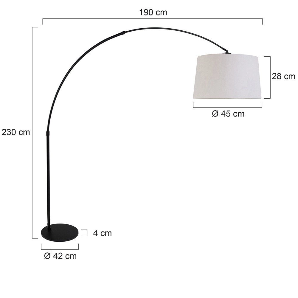 Lampe à arc Stresa noir avec abat-jour uni blanc Steinhauer 8712746106619