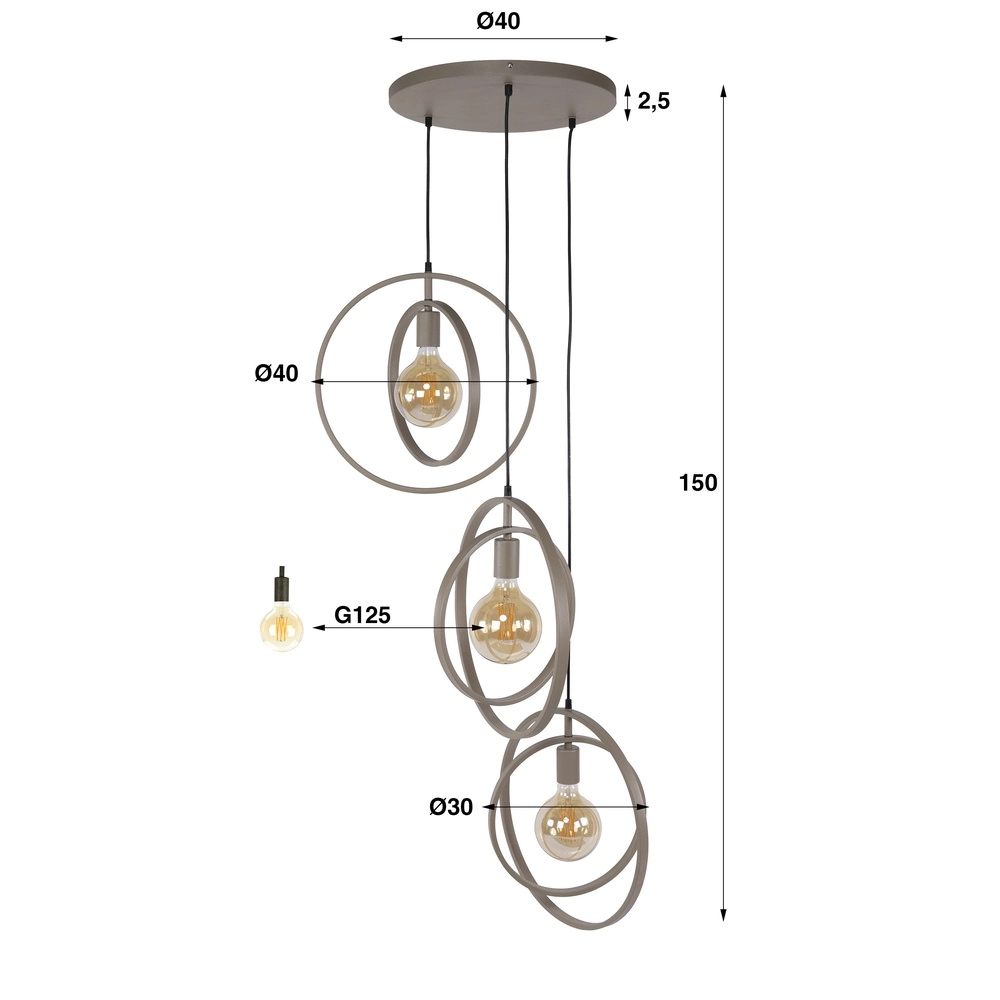 Table de salle à manger à 3 lampes suspendues Turn Ø 40 cm - sable - excl E27 Lyora 8716803513136