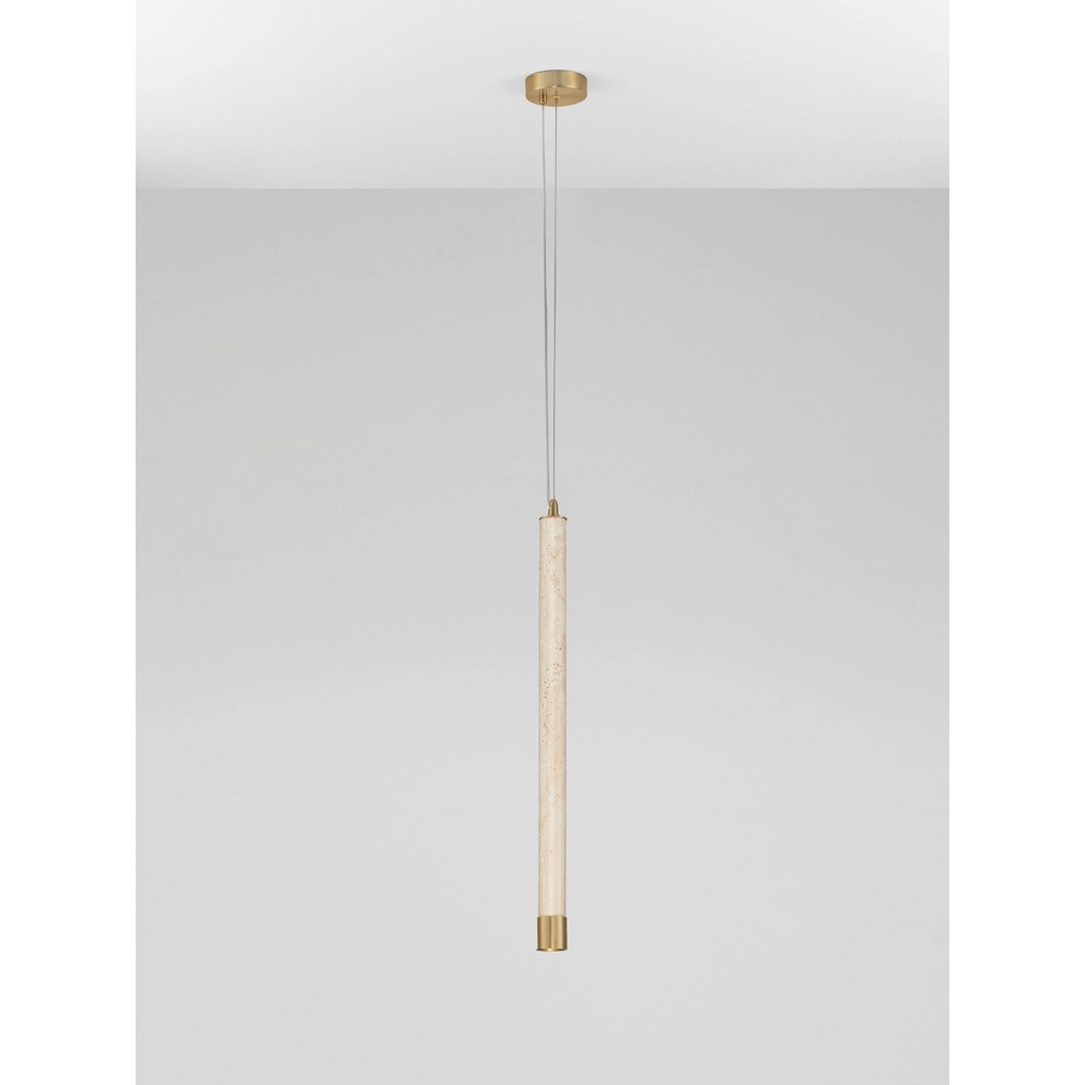 Lampe pendante moderne Muse Or avec travertin brun sable Lyora 5212017495792