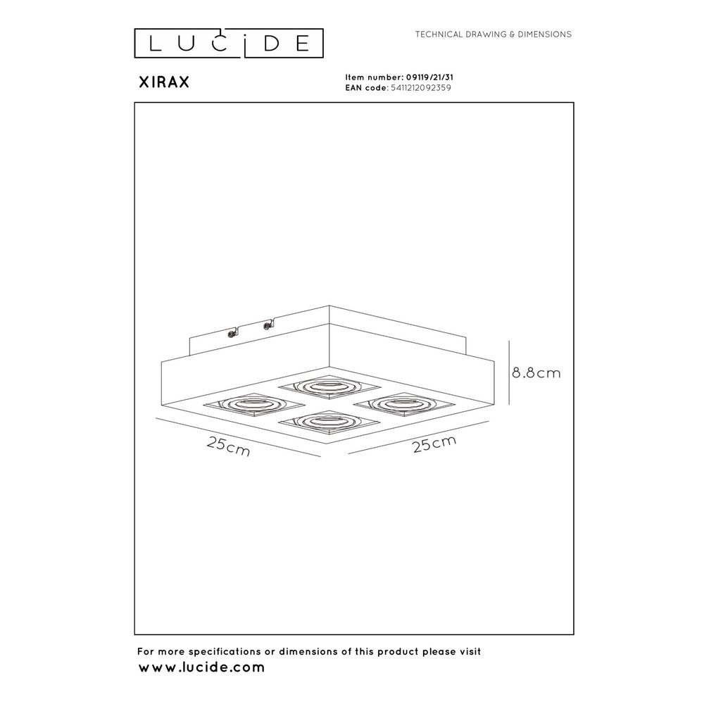 Projecteur de plafond Xirax 4 x 5W blanc Lucide 5411212092359