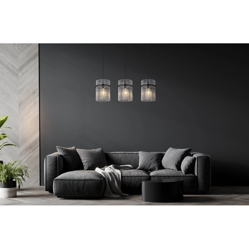 Suspension noire Gorley avec verre fumé 3 lumières Globo 9007371445790