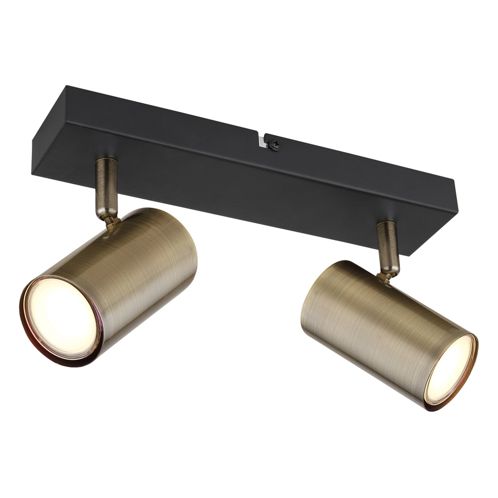 Lampe de plafond à deux lampes Robby noir avec bronze