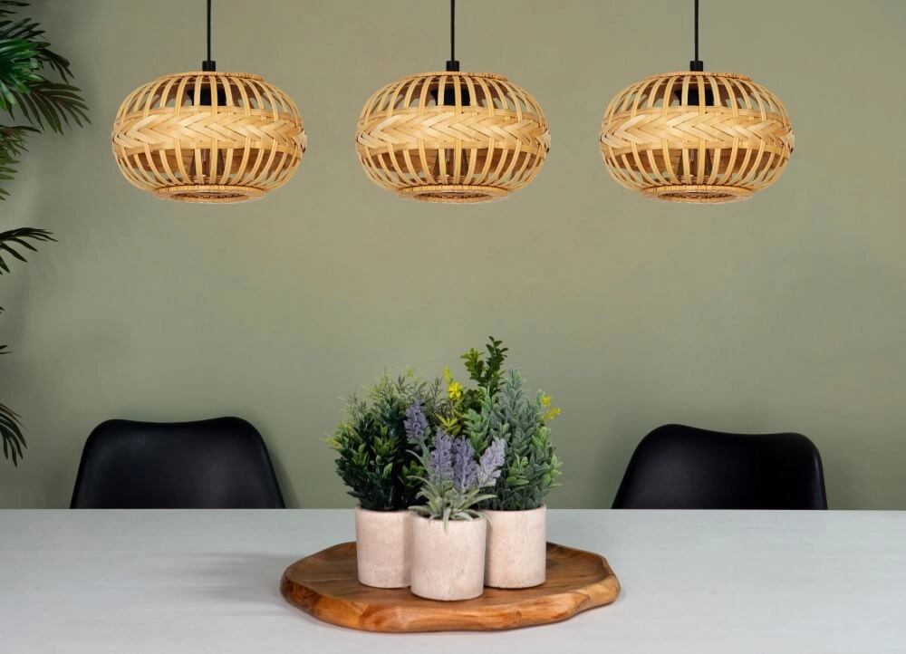 Lampe suspendue 3 lumières en rotin Amsfield 1 Eglo 9002759438630