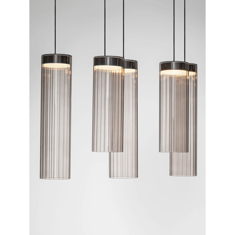 Lampe pendante de conception Brielle Anthracite avec verre moka 8-lights Lyora 5212017495433