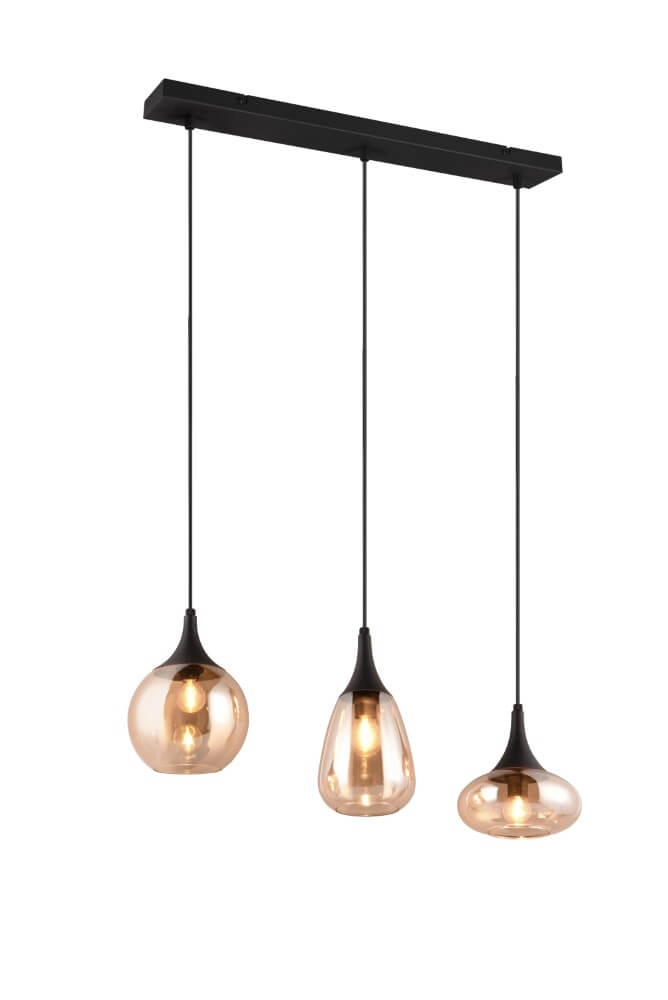 Lampe suspendue 3 lumières Lumina avec verre ambré