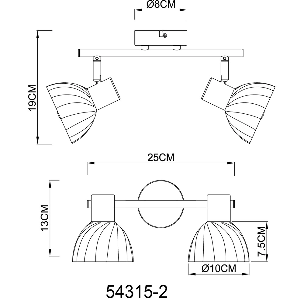 Lampe de plafond à deux lampes Zachery nickel Globo 9007371531486