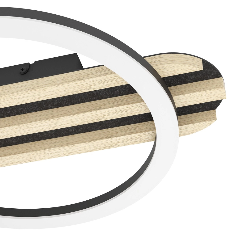 Lampe de plafond moderne Cembrano noir avec bois 50 cm Eglo 9008606388165