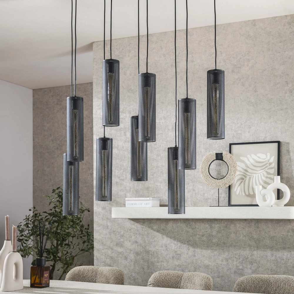 Lampe suspendue tubulaire Tube 9 lumières - noir arctique Lyora 8716803511545
