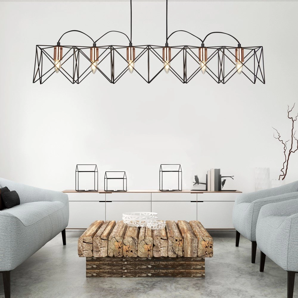 Lampe suspendue pour salle à manger Anthea 6 lumières noir avec cuivre rouge Searchlight 5053423096117