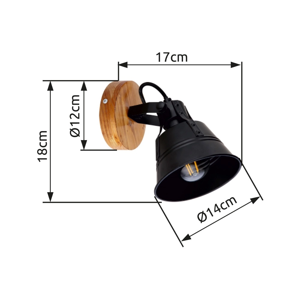 Lampe murale de campagne Günther noir avec bois Globo 9007371413720