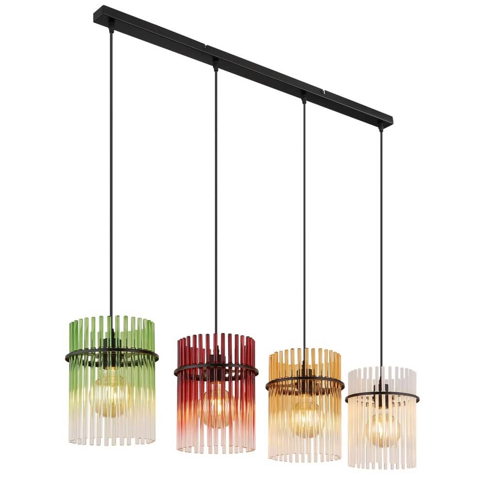 Suspension noire Gorley Verre coloré 4 lumières Suspension noire Gorley Verre coloré 4 lumières