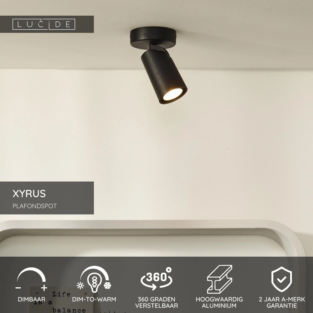 Projecteur de plafond Xyrus Noir Lucide 5411212234179