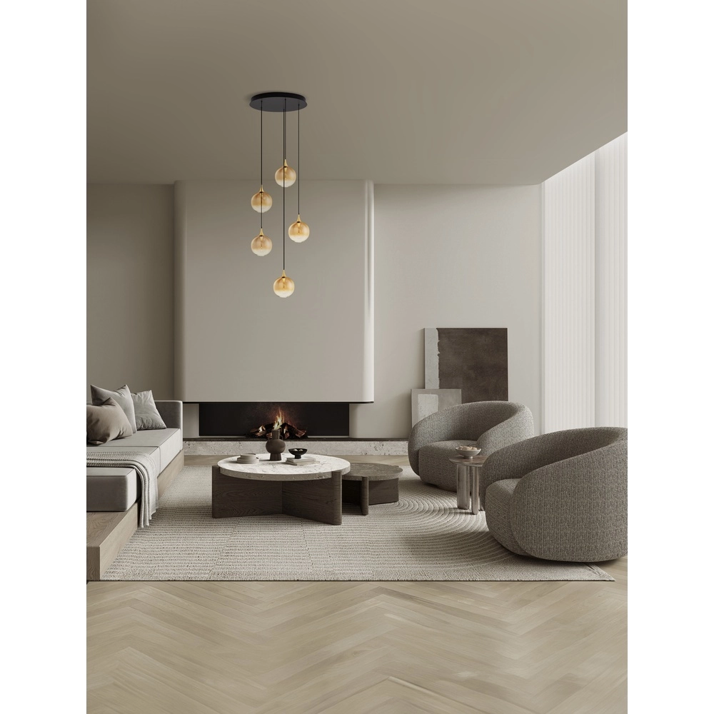 Suspension Orenda Verre rond ambré à 5 lumières Lyora 5212017477651